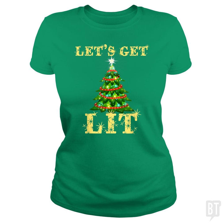 Let's Get Lit Drinking Funny Christmas - BustedTees.com