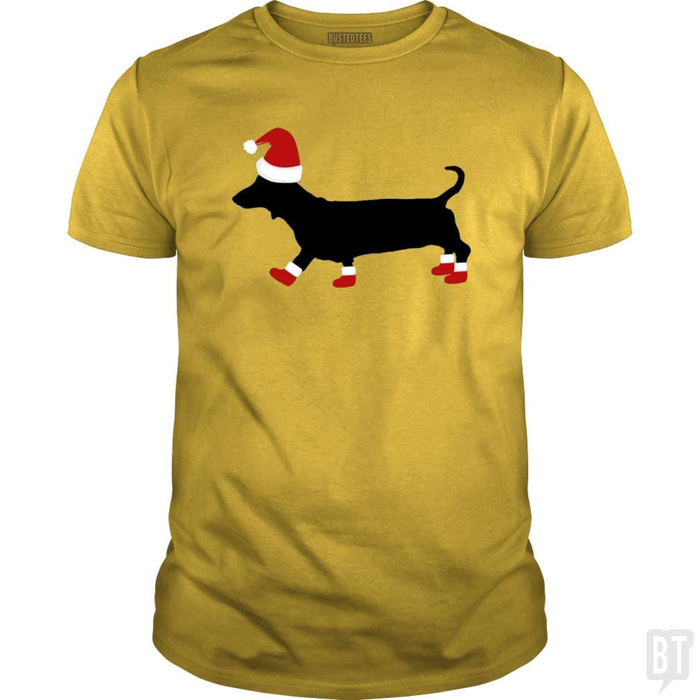 Christmas Pets Dachshund Silhouette In Santa - BustedTees.com