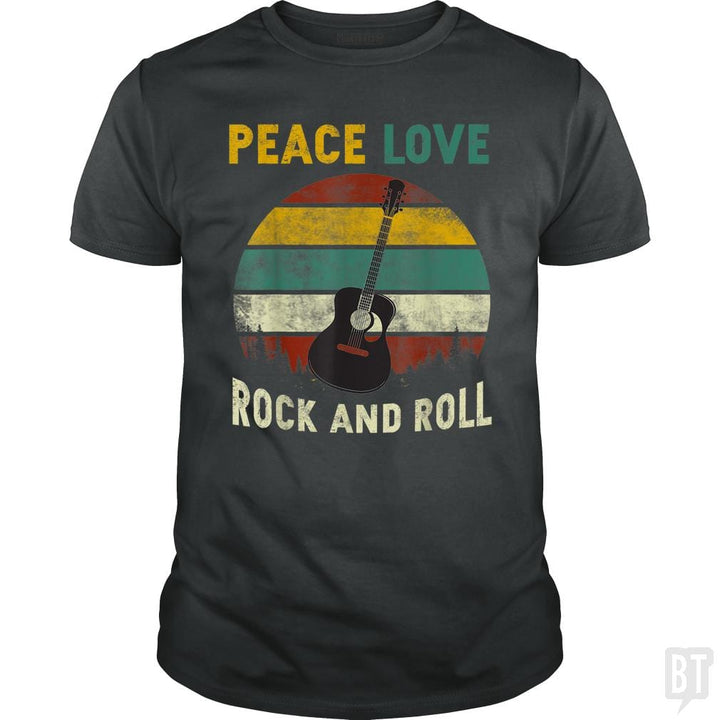 Peace Love Rock And Roll Guitar Retro Vintage - BustedTees.com
