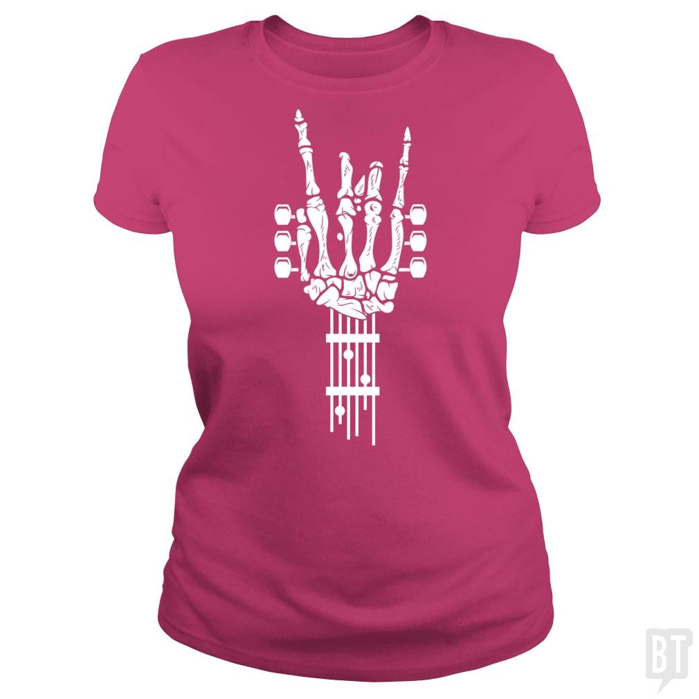 SunFrog-Busted Barrett Classic Ladies Tee / Heliconia / S Rock & Roll Skeleton Guitar Music Lover Gift