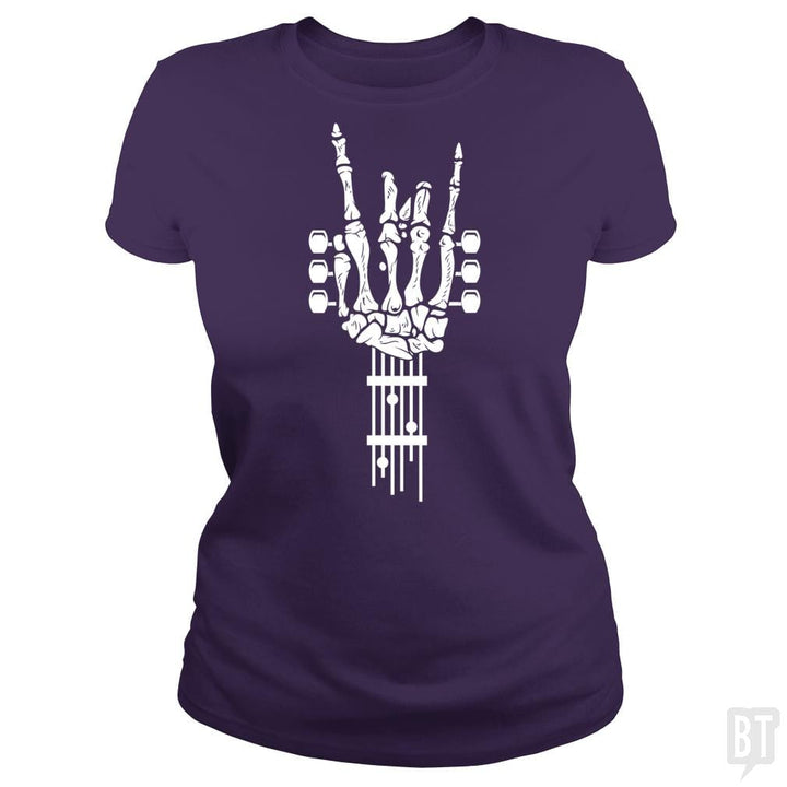 SunFrog-Busted Barrett Classic Ladies Tee / Purple / S Rock & Roll Skeleton Guitar Music Lover Gift