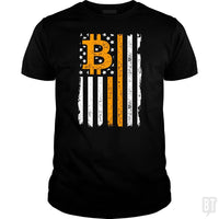 Load image into Gallery viewer, SunFrog-Busted BustedTees Classic Guys / Unisex Tee / Black / S Bitcoin US Flag
