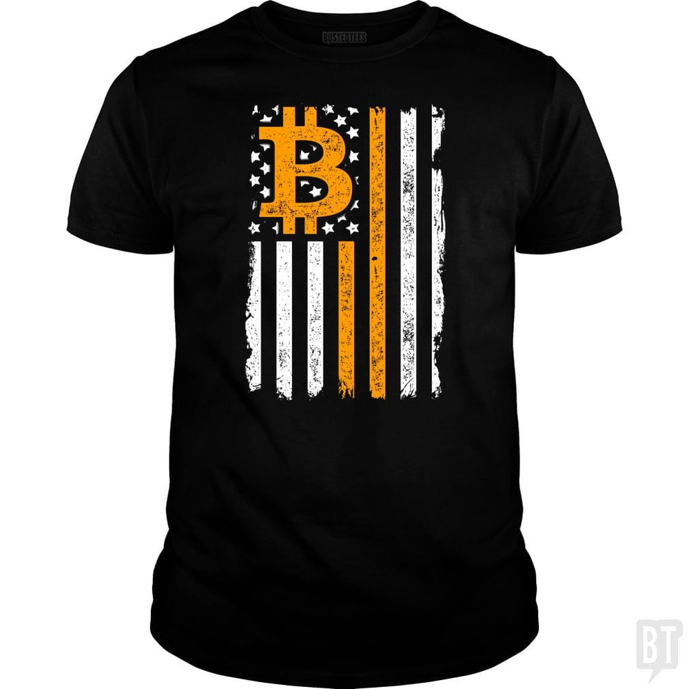 SunFrog-Busted BustedTees Classic Guys / Unisex Tee / Black / S Bitcoin US Flag