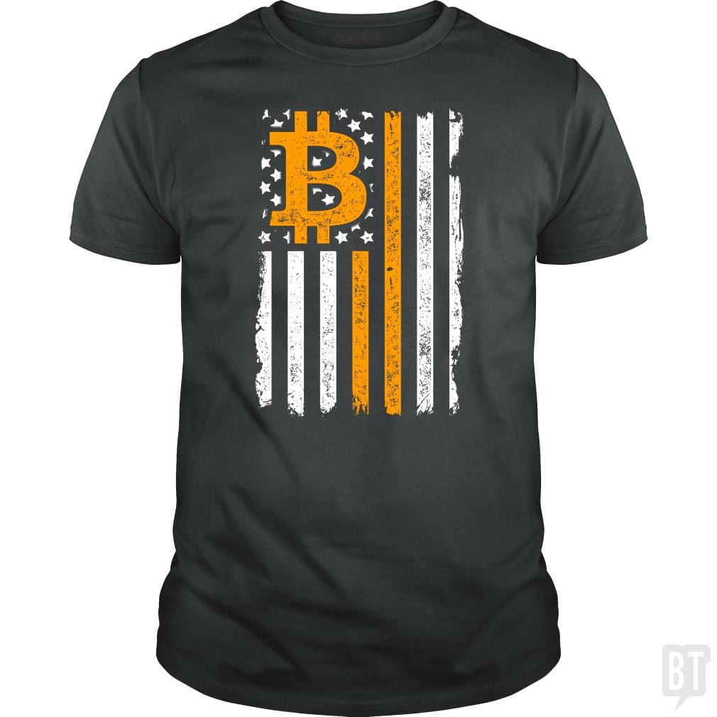 SunFrog-Busted BustedTees Classic Guys / Unisex Tee / Dark Heather / S Bitcoin US Flag