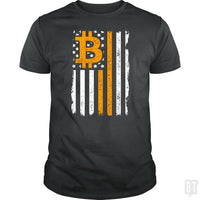 Load image into Gallery viewer, SunFrog-Busted BustedTees Classic Guys / Unisex Tee / Dark Heather / S Bitcoin US Flag
