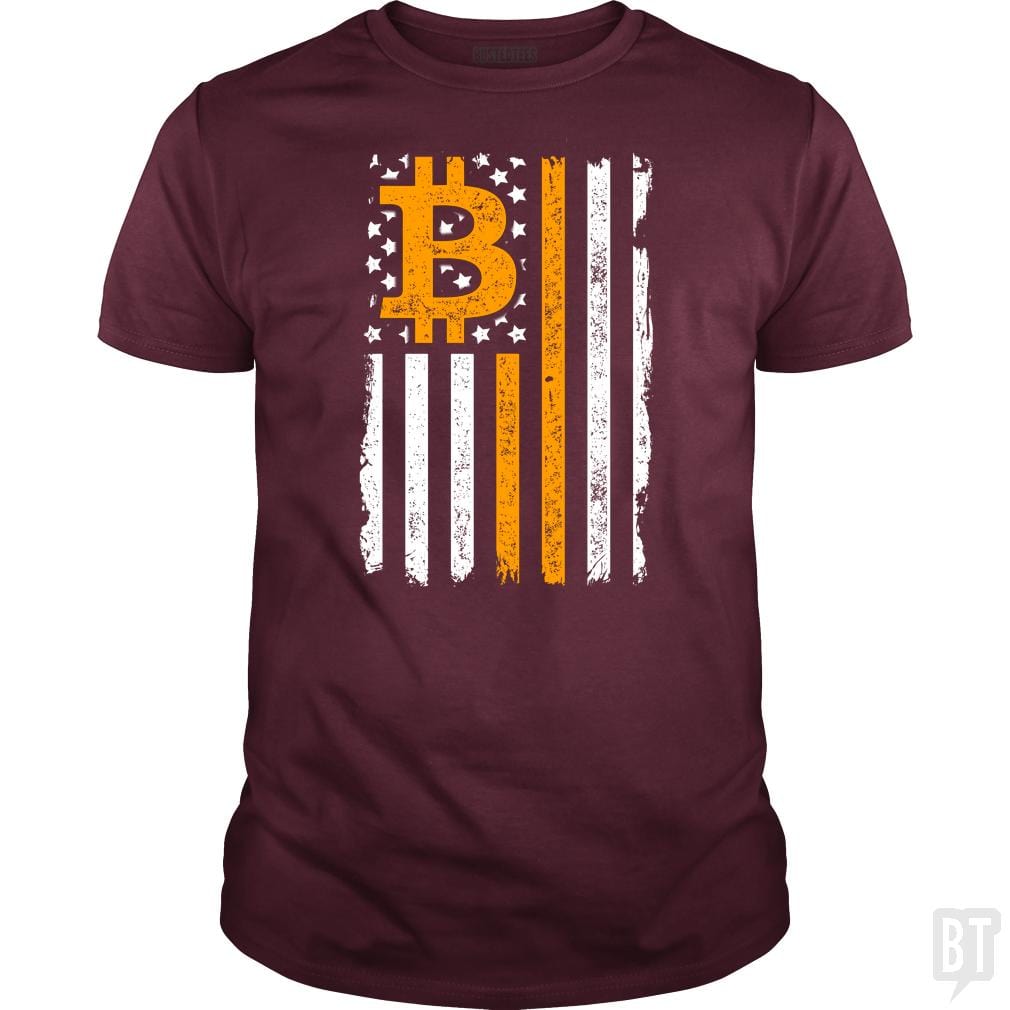 SunFrog-Busted BustedTees Classic Guys / Unisex Tee / Maroon / S Bitcoin US Flag