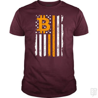 Load image into Gallery viewer, SunFrog-Busted BustedTees Classic Guys / Unisex Tee / Maroon / S Bitcoin US Flag
