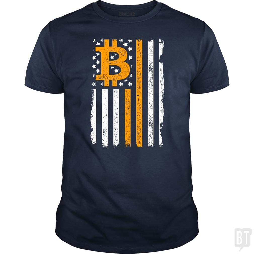 SunFrog-Busted BustedTees Classic Guys / Unisex Tee / Navy Blue / S Bitcoin US Flag