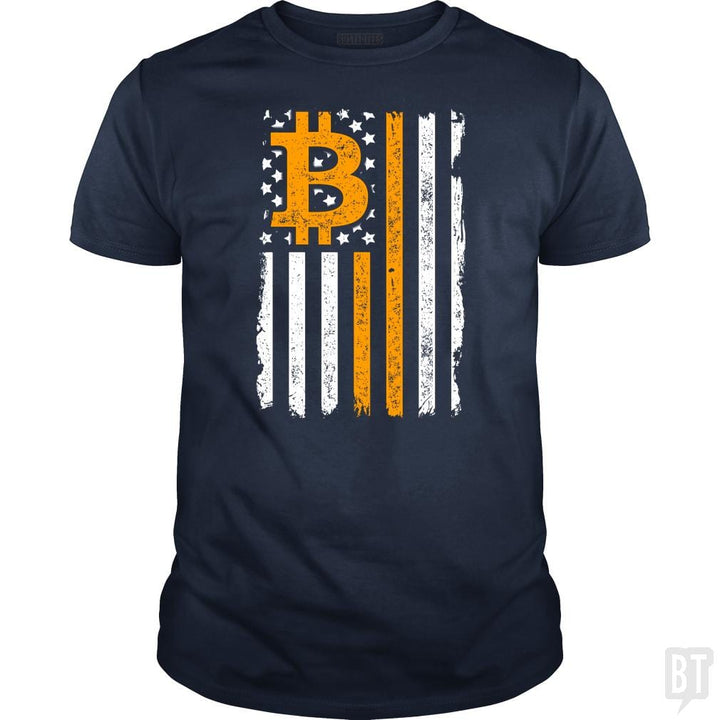 SunFrog-Busted BustedTees Classic Guys / Unisex Tee / Navy Blue / S Bitcoin US Flag