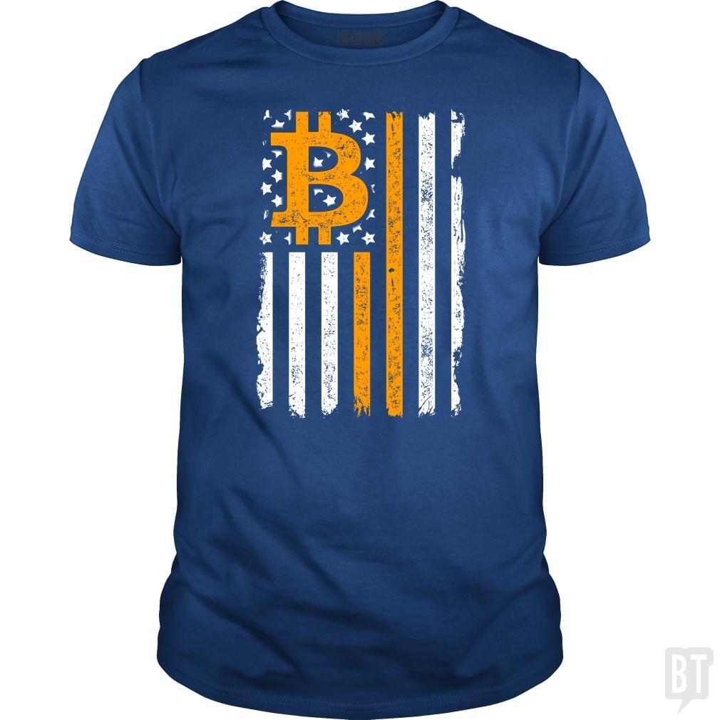 SunFrog-Busted BustedTees Classic Guys / Unisex Tee / Royal Blue / S Bitcoin US Flag