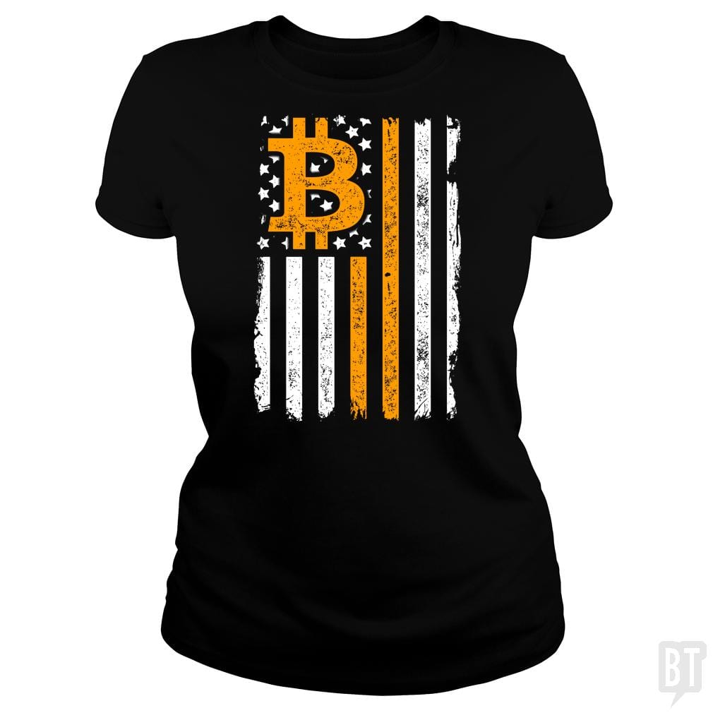 SunFrog-Busted BustedTees Classic Ladies Tee / Black / S Bitcoin US Flag