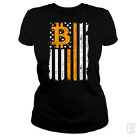 Load image into Gallery viewer, SunFrog-Busted BustedTees Classic Ladies Tee / Black / S Bitcoin US Flag
