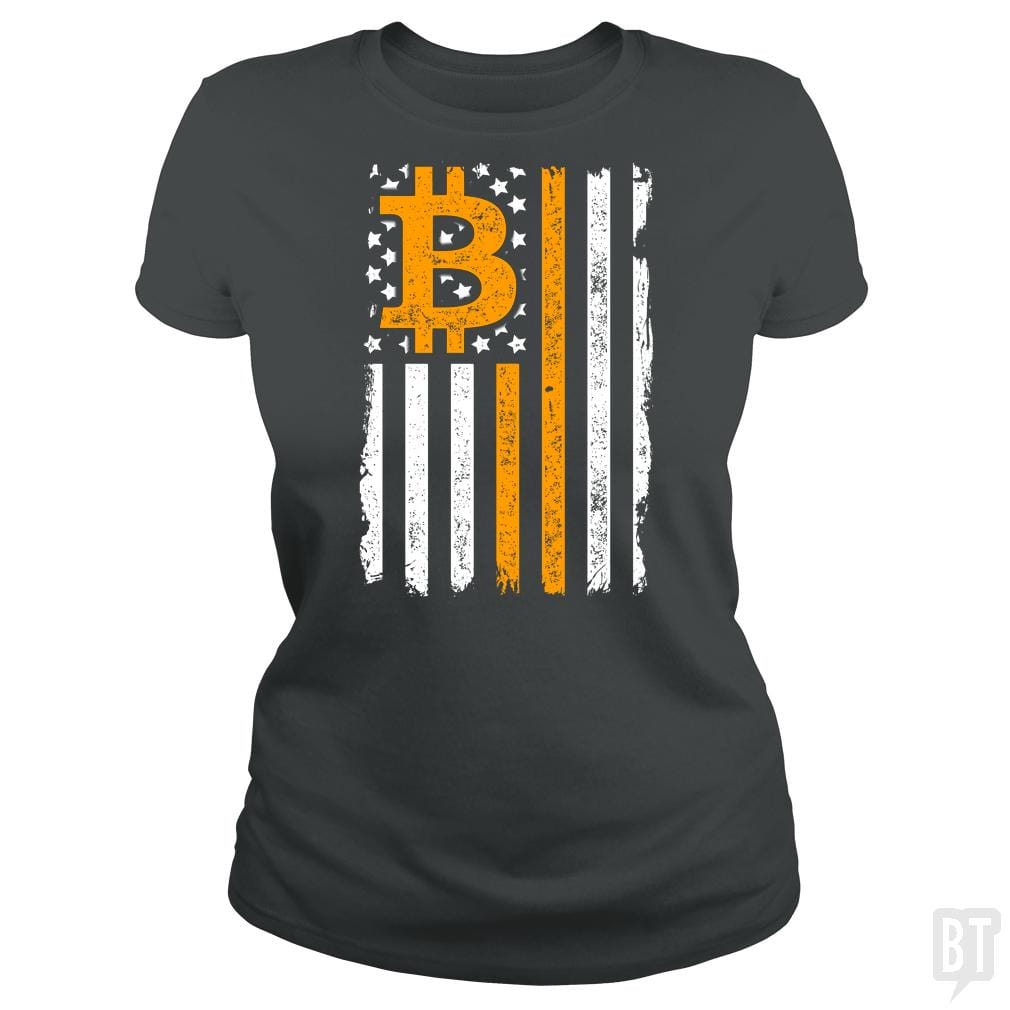 SunFrog-Busted BustedTees Classic Ladies Tee / Dark Heather / S Bitcoin US Flag