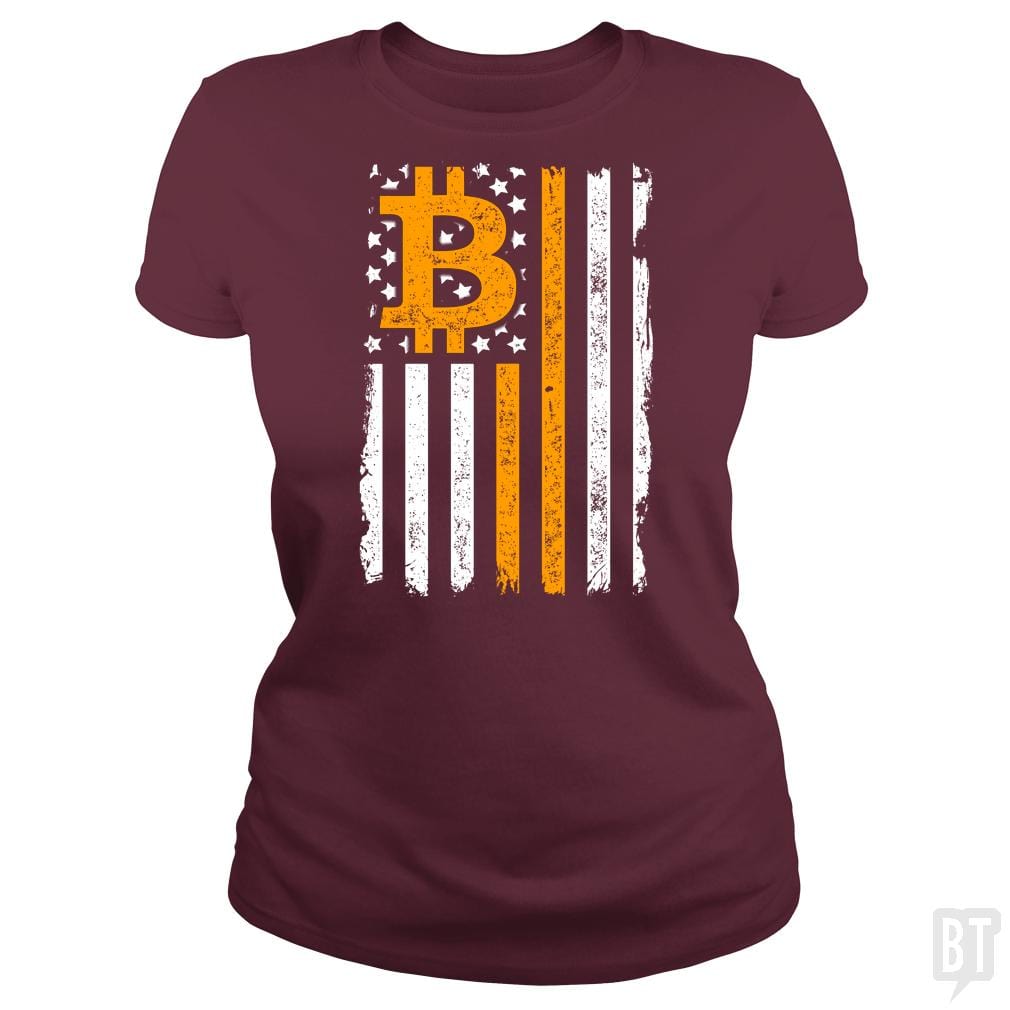 SunFrog-Busted BustedTees Classic Ladies Tee / Maroon / S Bitcoin US Flag