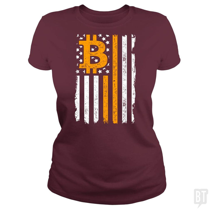 SunFrog-Busted BustedTees Classic Ladies Tee / Maroon / S Bitcoin US Flag