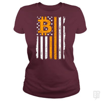 Load image into Gallery viewer, SunFrog-Busted BustedTees Classic Ladies Tee / Maroon / S Bitcoin US Flag

