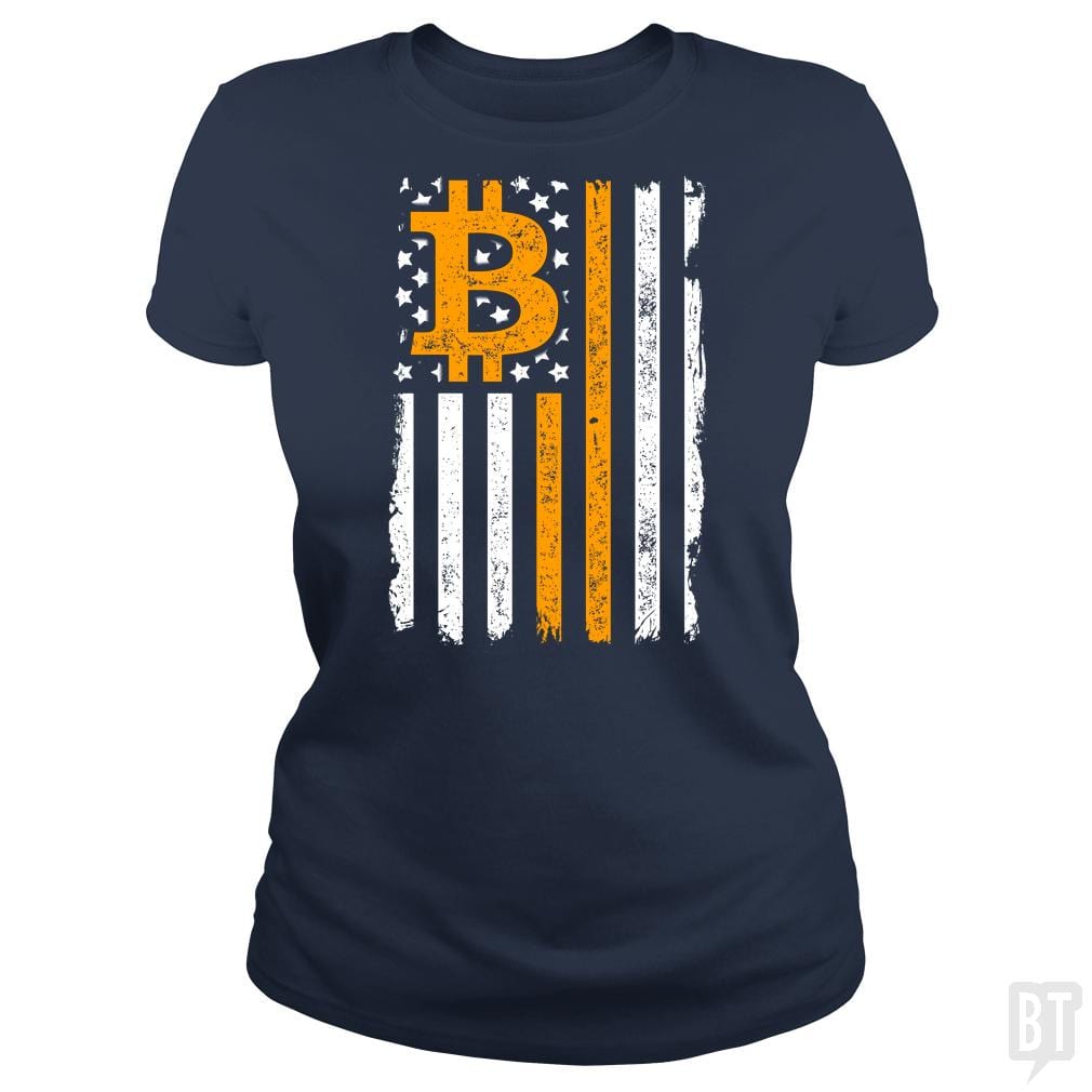 SunFrog-Busted BustedTees Classic Ladies Tee / Navy Blue / S Bitcoin US Flag