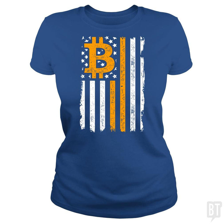 SunFrog-Busted BustedTees Classic Ladies Tee / Royal Blue / S Bitcoin US Flag