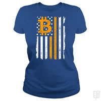 Load image into Gallery viewer, SunFrog-Busted BustedTees Classic Ladies Tee / Royal Blue / S Bitcoin US Flag
