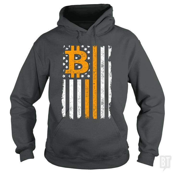 SunFrog-Busted BustedTees Hoodie / Dark Heather / S Bitcoin US Flag