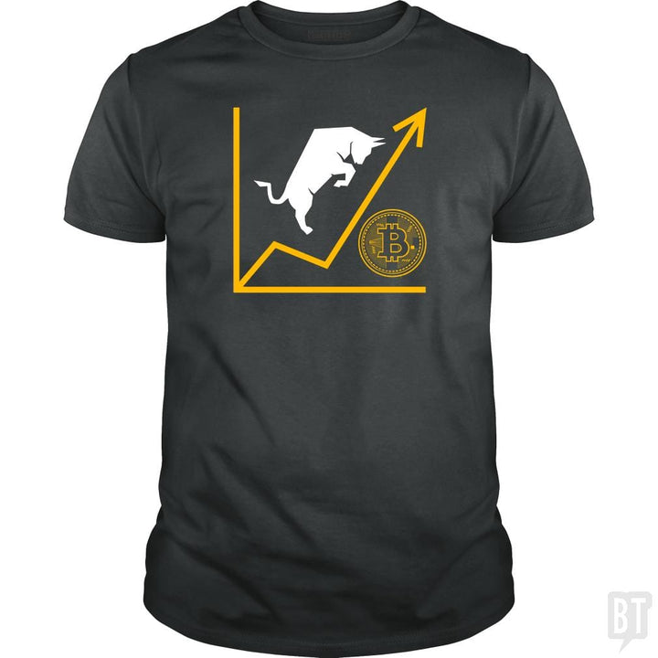 SunFrog-Busted BustedTees Classic Guys / Unisex Tee / Dark Heather / S Bull Bitcoin