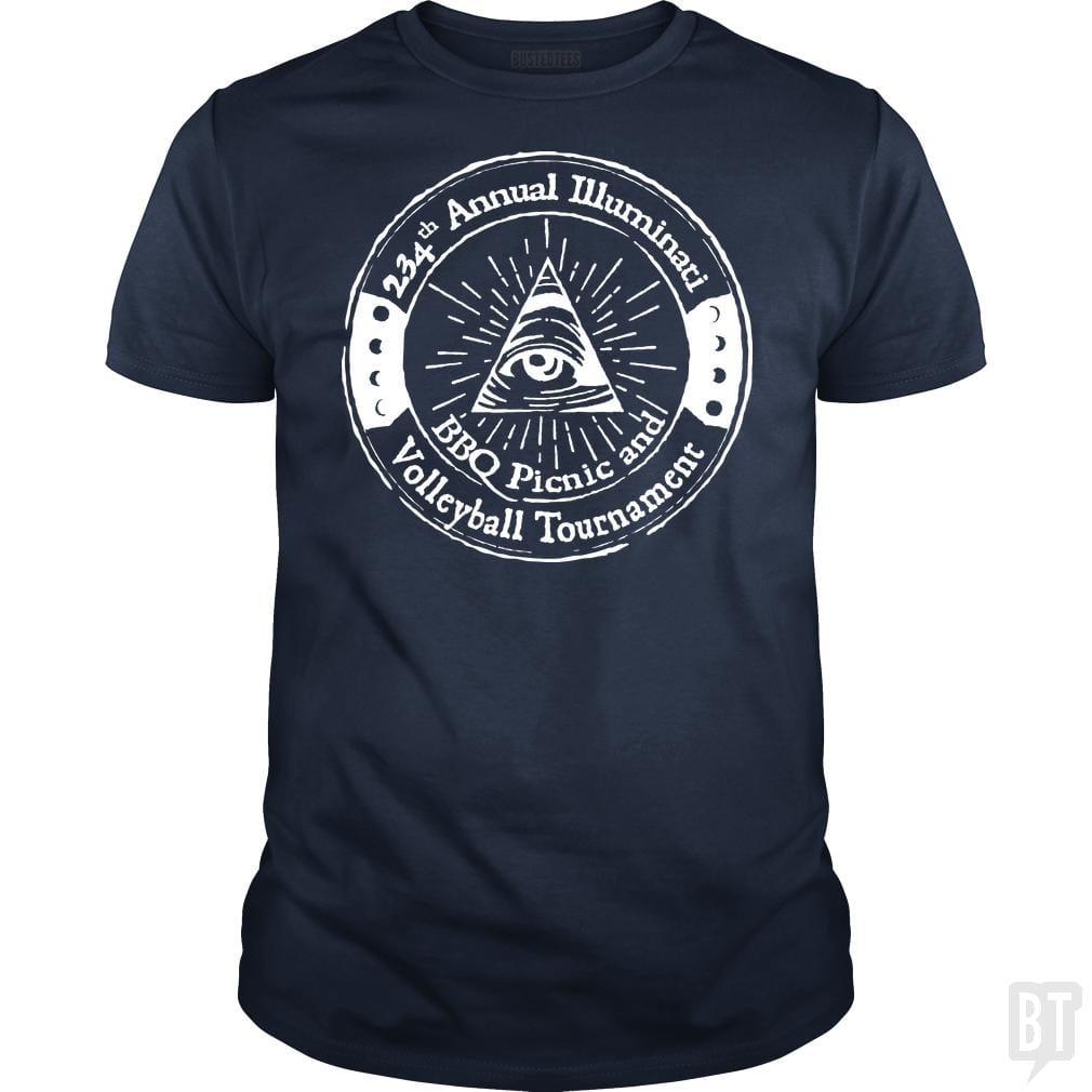 SunFrog-Busted BustedTees Classic Guys / Unisex Tee / Navy Blue / S Illuminati BBQ
