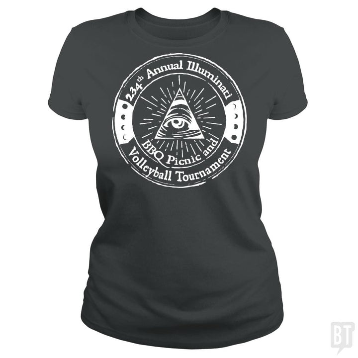 SunFrog-Busted BustedTees Classic Ladies Tee / Dark Heather / S Illuminati BBQ