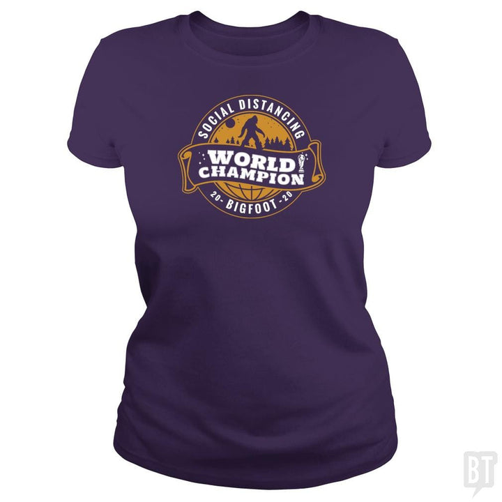SunFrog-Busted BustedTees Classic Ladies Tee / Purple / S Social Distancing World Champ