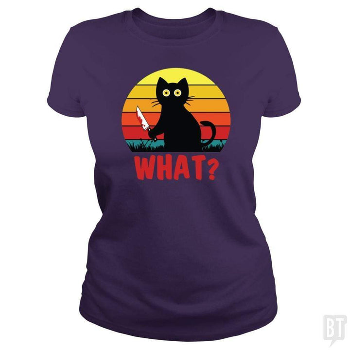 SunFrog-Busted Daniel15 Classic Ladies Tee / Purple / S Retro Murderous Black Psycho Cute Cat What With Kn