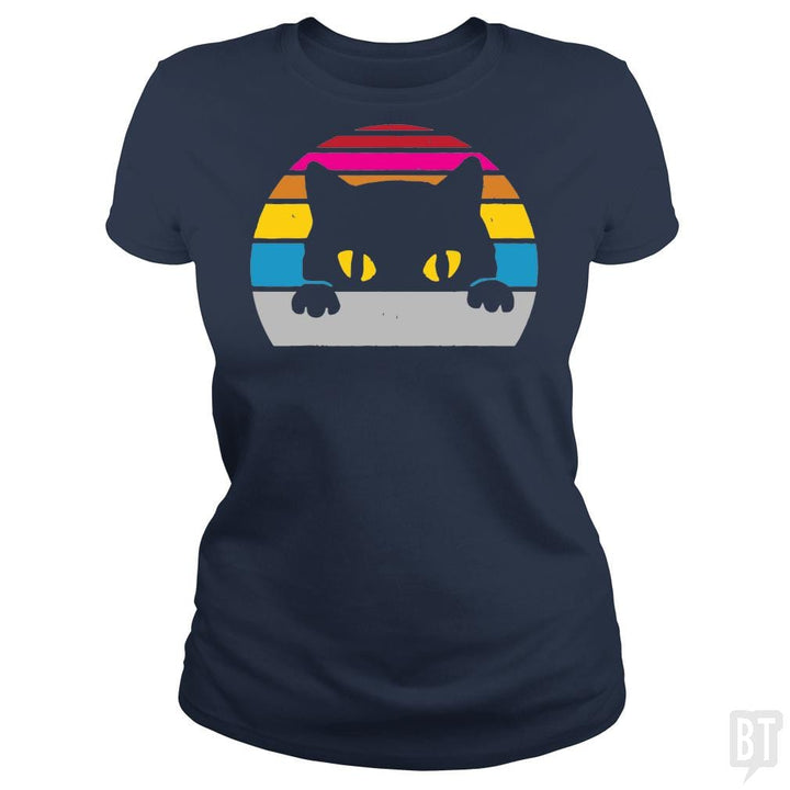 SunFrog-Busted davalemy2 Classic Ladies Tee / Navy Blue / S Vintage Black Cat Lover, Retro Style Cats Gift T-S