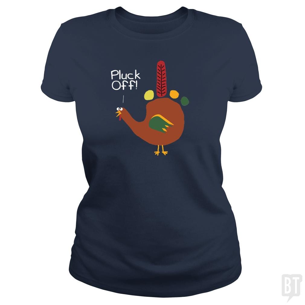 SunFrog-Busted Dwarmuth Classic Ladies Tee / Navy Blue / S Pluck Off Hand Turkey
