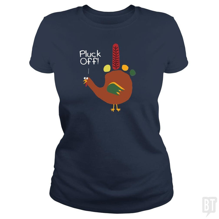 SunFrog-Busted Dwarmuth Classic Ladies Tee / Navy Blue / S Pluck Off Hand Turkey