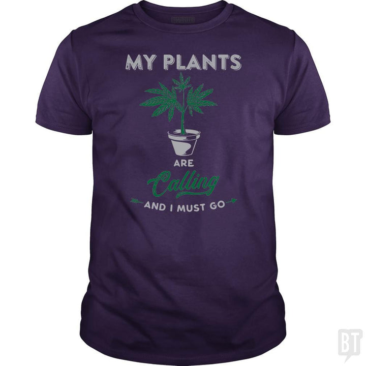 SunFrog-Busted Edible Loving Weedologist Classic Guys / Unisex Tee / Purple / S My Plants Are Calling