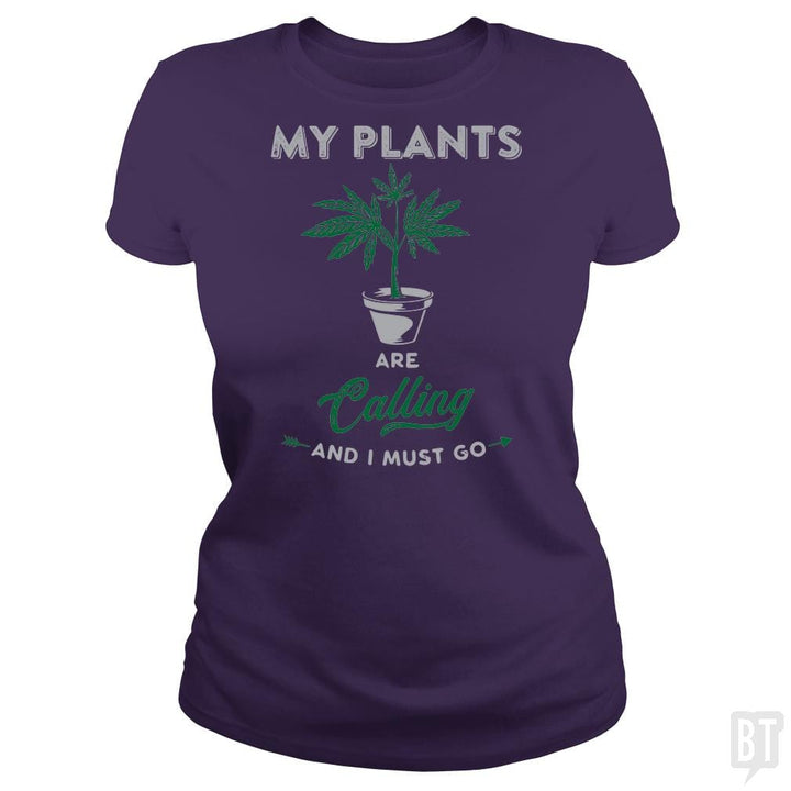 SunFrog-Busted Edible Loving Weedologist Classic Ladies Tee / Purple / S My Plants Are Calling