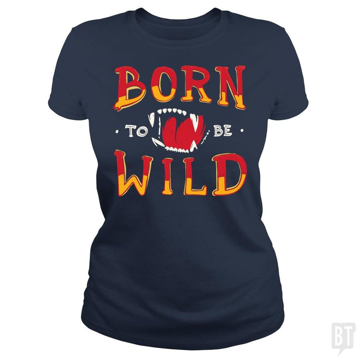 SunFrog-Busted Funky Hippo Classic Ladies Tee / Navy Blue / S Born To Be Wild