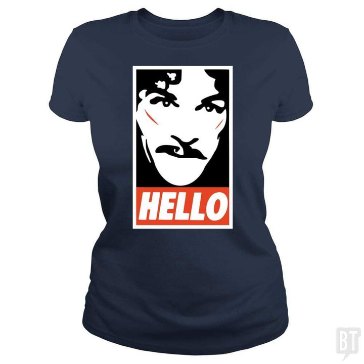 SunFrog-Busted Funky Hippo Classic Ladies Tee / Navy Blue / S Hello
