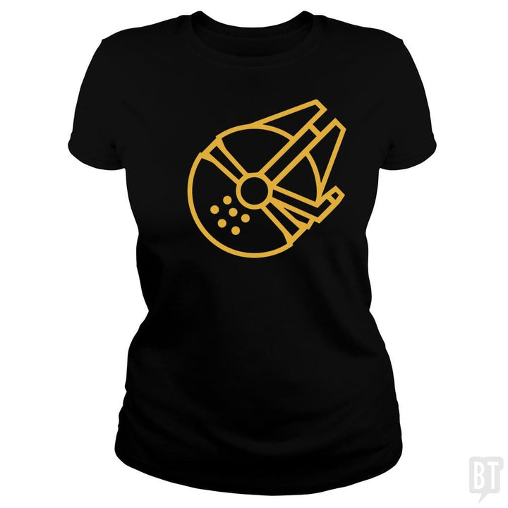 SunFrog-Busted Funky Hippo Classic Ladies Tee / Black / S Millennium Falcon