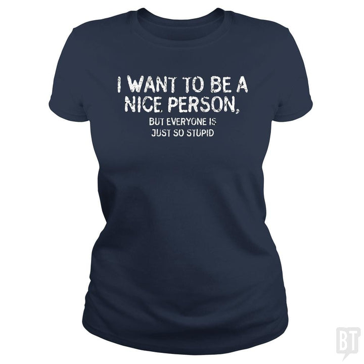 SunFrog-Busted Funky Hippo Classic Ladies Tee / Navy Blue / S Nice Person