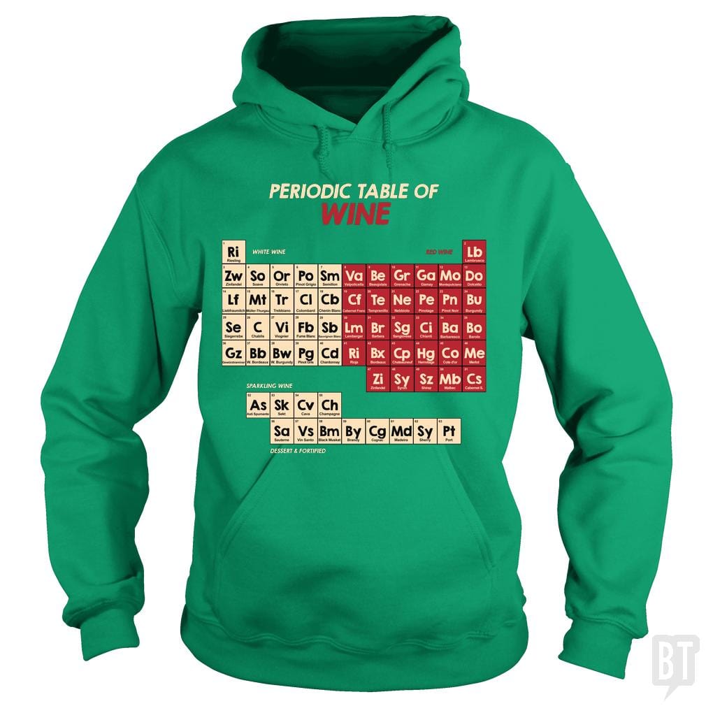 SunFrog-Busted Funky Hippo Hoodie / Irish Green / S Periodic Table Of Wine