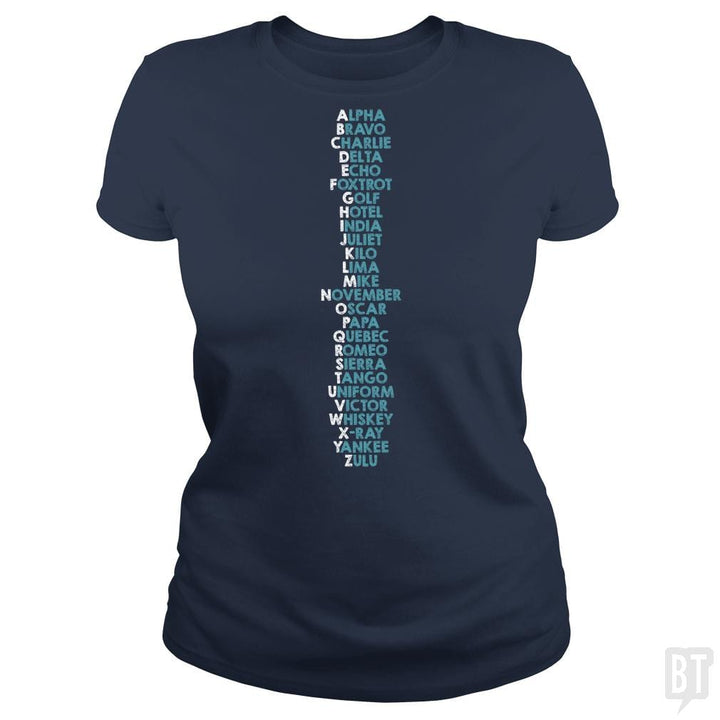 SunFrog-Busted Funky Hippo Classic Ladies Tee / Navy Blue / S Phonetic Alphabet