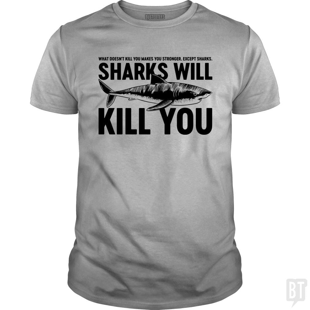 SunFrog-Busted Funky Hippo Classic Guys / Unisex Tee / Sport Grey / S Sharks Will Kill You