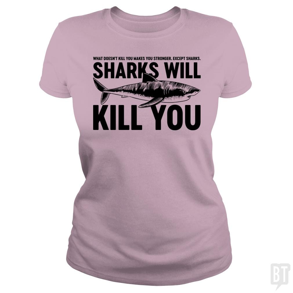 SunFrog-Busted Funky Hippo Classic Ladies Tee / Light Pink / S Sharks Will Kill You