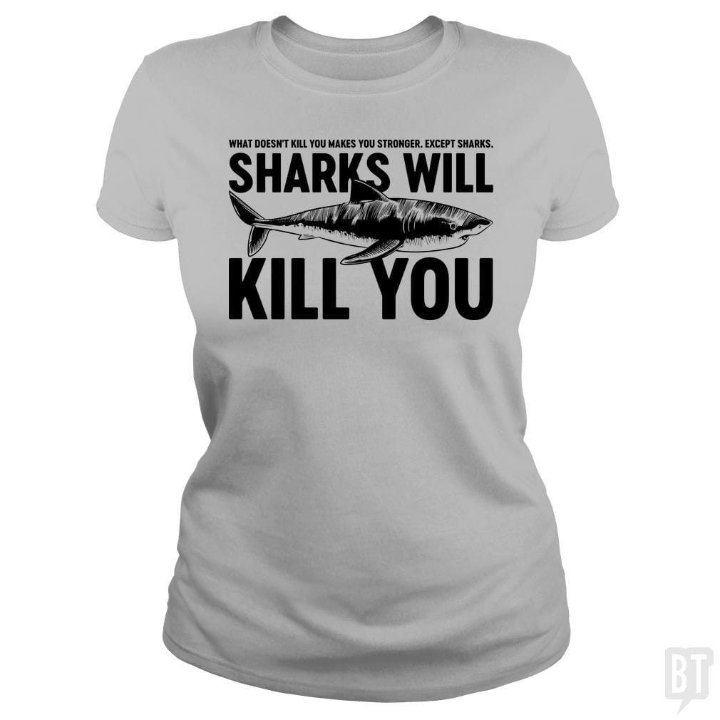 SunFrog-Busted Funky Hippo Classic Ladies Tee / Sport Grey / S Sharks Will Kill You