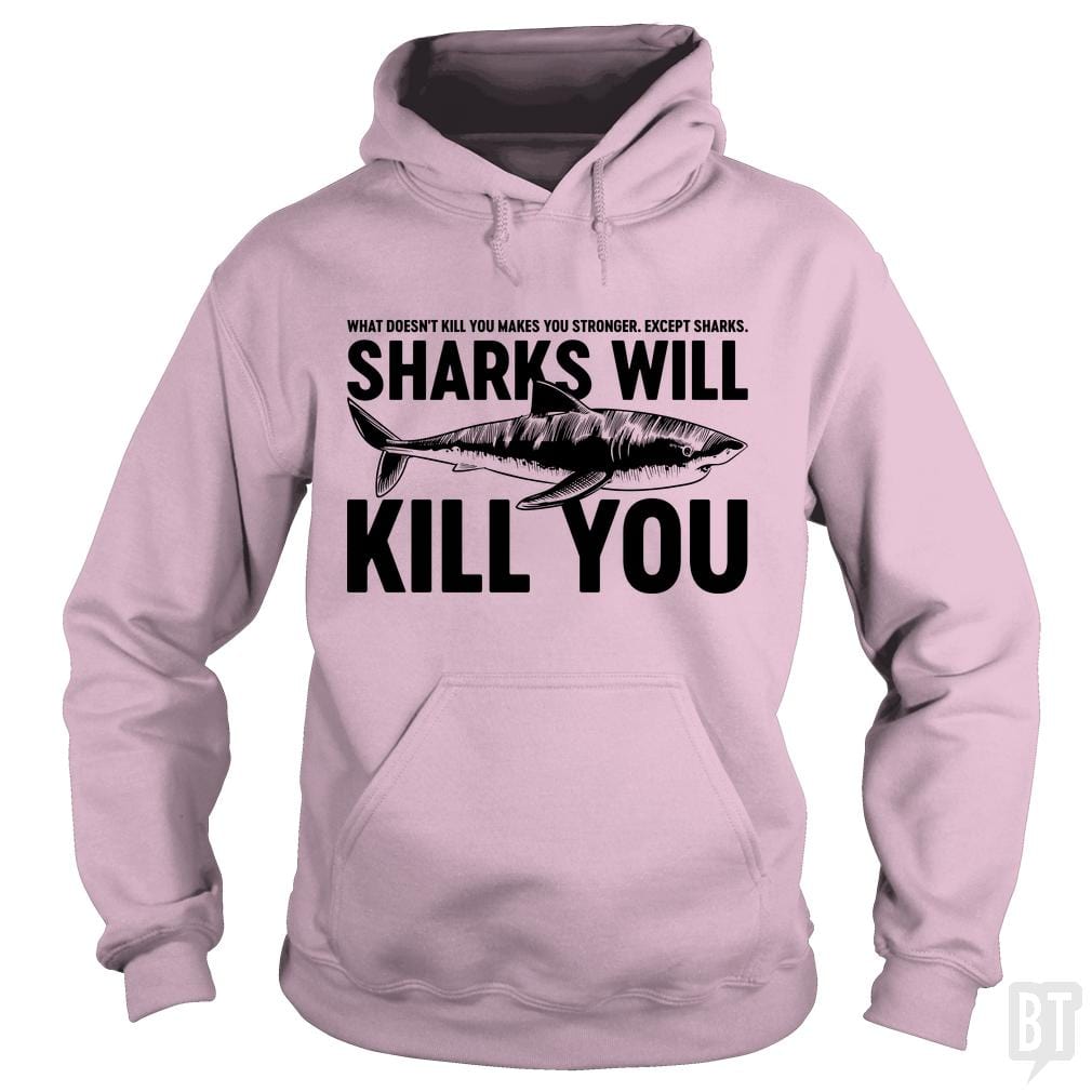 SunFrog-Busted Funky Hippo Hoodie / Light Pink / S Sharks Will Kill You