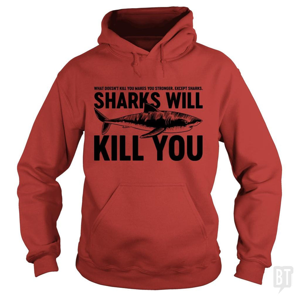 SunFrog-Busted Funky Hippo Hoodie / Red / S Sharks Will Kill You
