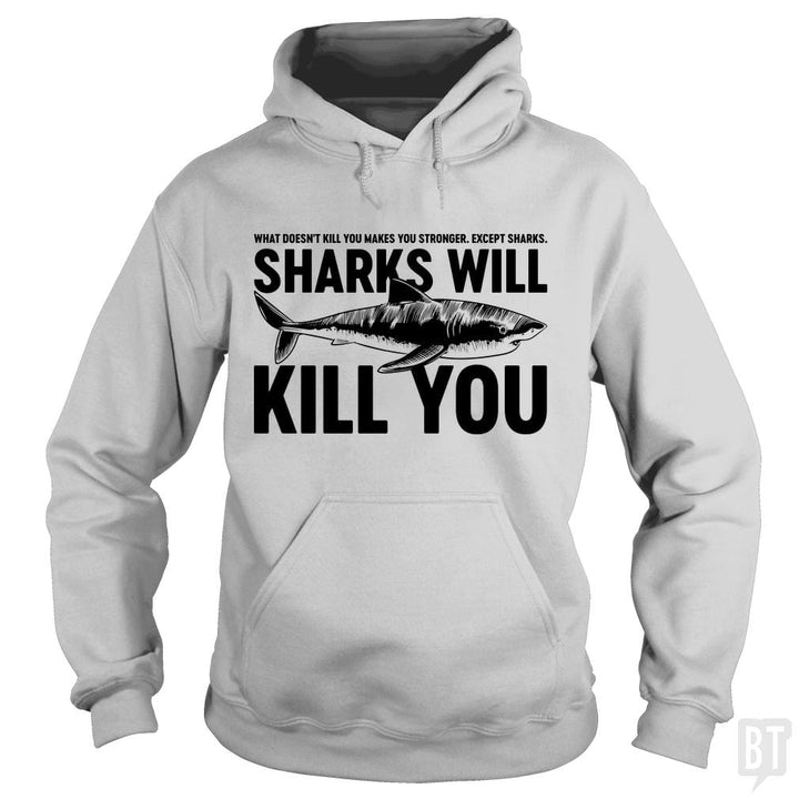 SunFrog-Busted Funky Hippo Hoodie / Sport Grey / S Sharks Will Kill You