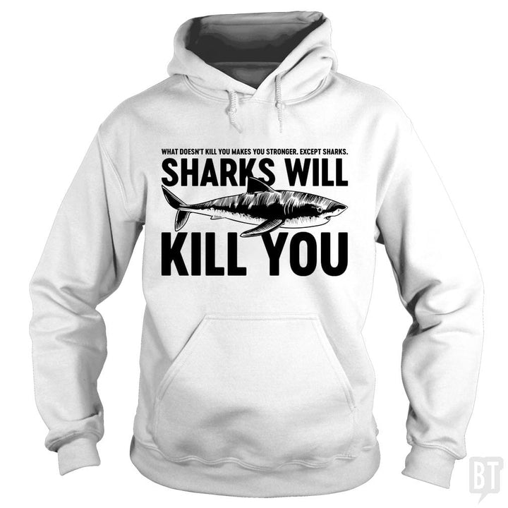 SunFrog-Busted Funky Hippo Hoodie / White / S Sharks Will Kill You