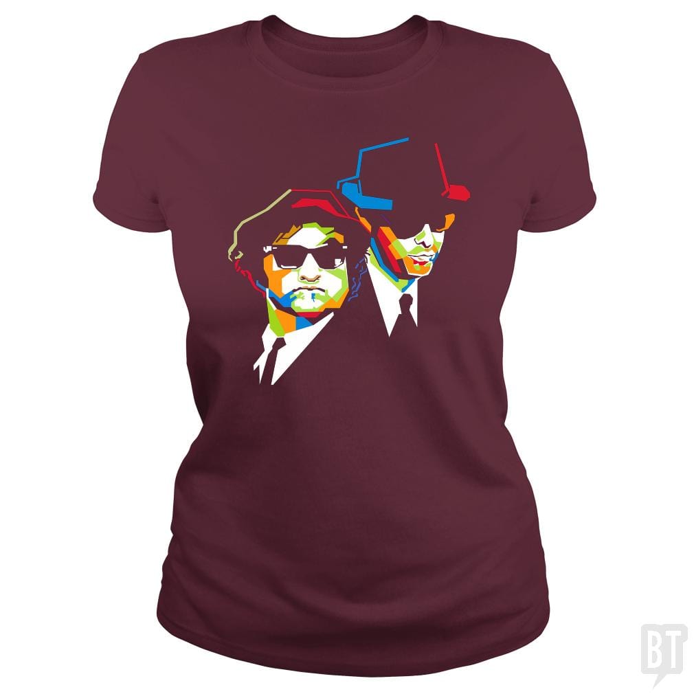 SunFrog-Busted Harold Classic Ladies Tee / Maroon / S Blues Brothers Cubism