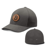 Load image into Gallery viewer, SunFrog-Busted Hats Flexfit / Charcoal / S/M Bitcoin Leather Patch Hats

