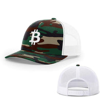 Load image into Gallery viewer, SunFrog-Busted Hats Snapback / Green Camo and White / One Size Bitcoin Logo Hats
